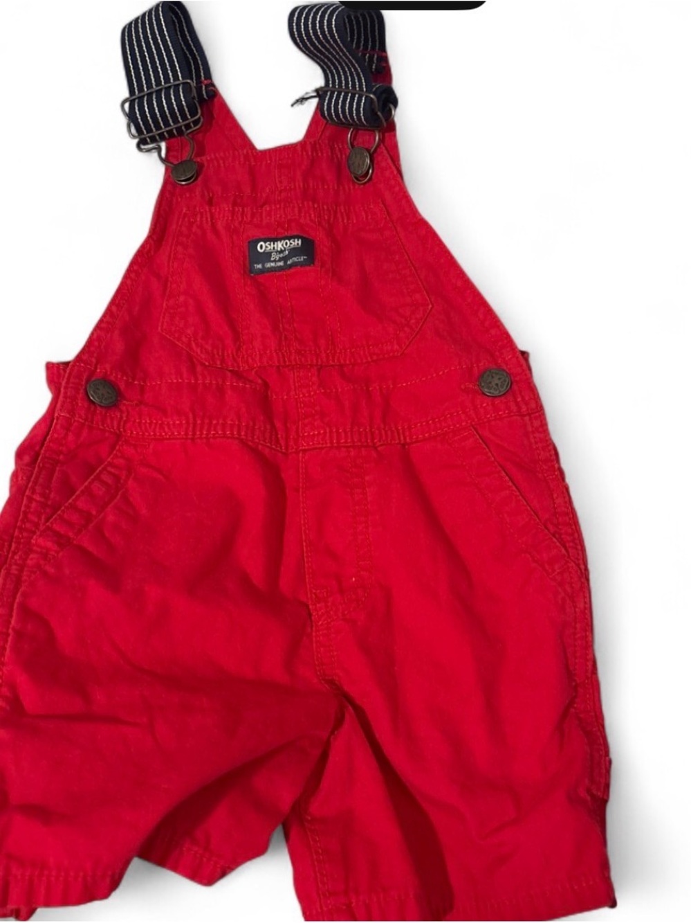 OshKosh B'gosh Bright Red Short Overalls with Striped Straps